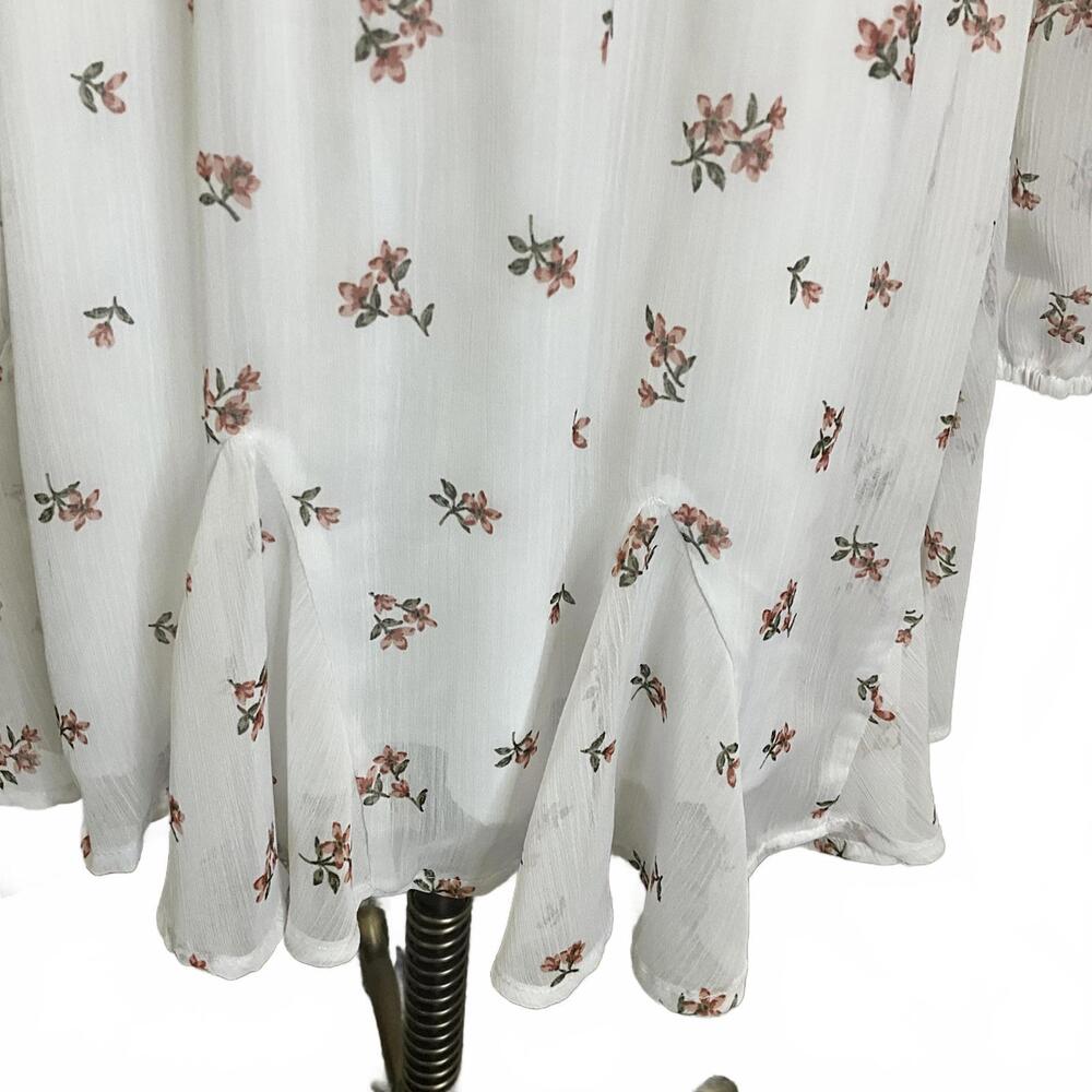 Trixxi Women's Size Small White Floral Long Sleeve V Neck Faux Wrap Dress - Picture 4 of 14